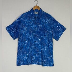 Kenny Flowers Island Shirt Blue Floral Hawaiian Camp Button XL